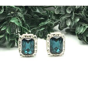 Vintage Robert Rose Clip-On Earrings With Blue Gemstones & Silver-Tone Accents